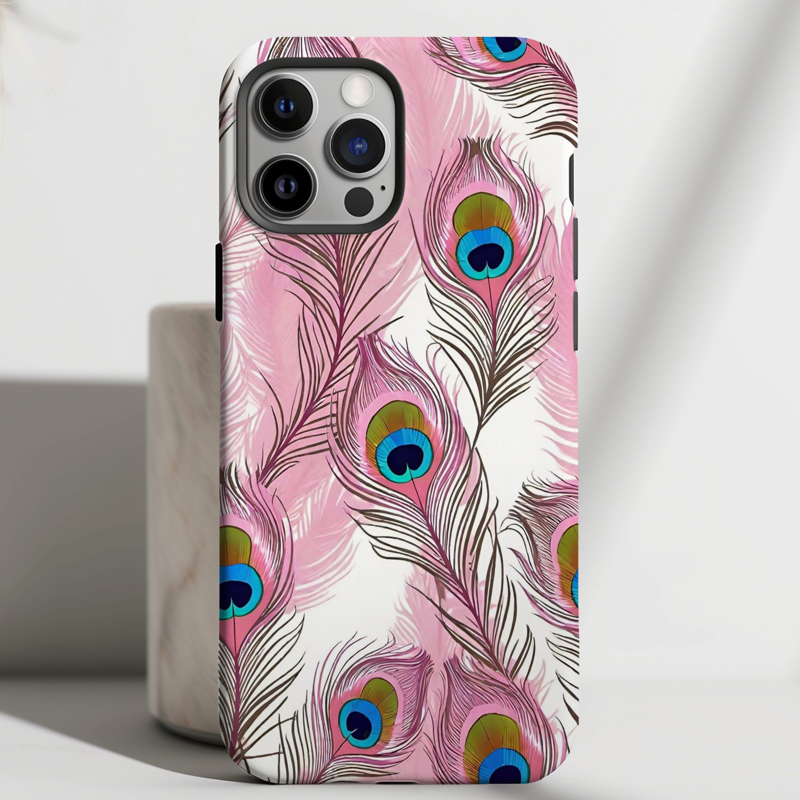 Peacock Muse - Blush Feathers Case